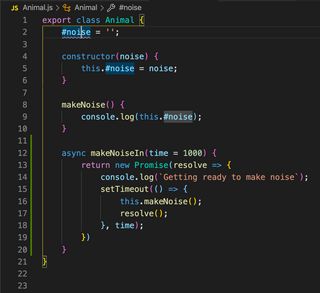 Picture of JavaScript class showing invalid syntax for a private class member